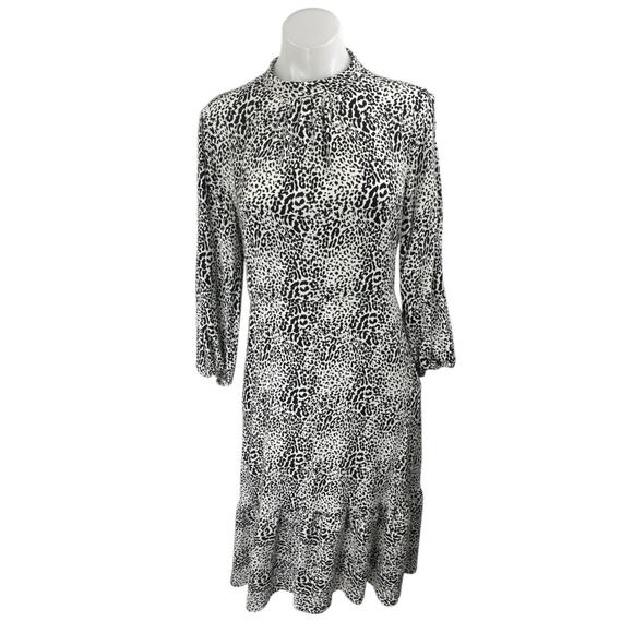 Zara Black White Leopard Animal Print Long Sleeve Mock Neck Midi Dress Size S - Picture 1 of 4